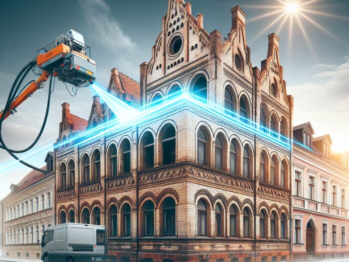 Laserowe czyszczenie elewacji cegieł fasady Kalisz